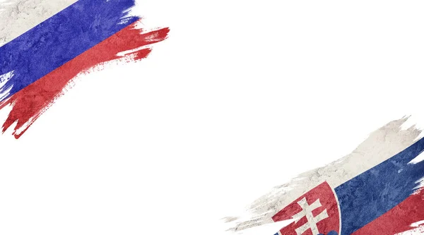 Bandeiras da Rússia e da República Eslovaca sobre fundo branco — Fotografia de Stock